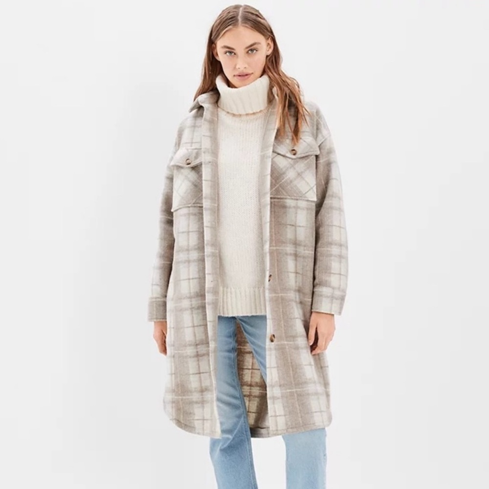 American Eagle Long Plaid Jacket - Medium